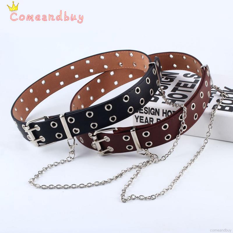 Double/Single Eyelet Grommet Leather Buckle Belt Comeandbuy