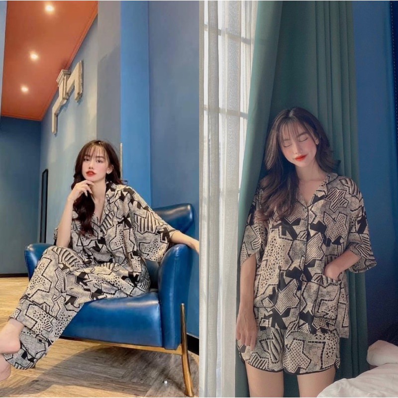 กางเกงขาสั้น MANGO SILK PIJAMA พรีเมี่ยม - PATTERN สีดําและสีขาว