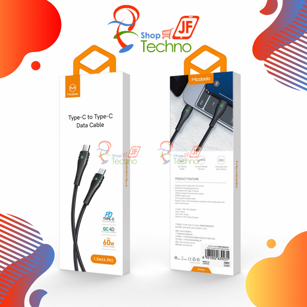 MCDODO สาย Type C to Type C PD Quick Charge 4.0 3A CA-666 1.5m