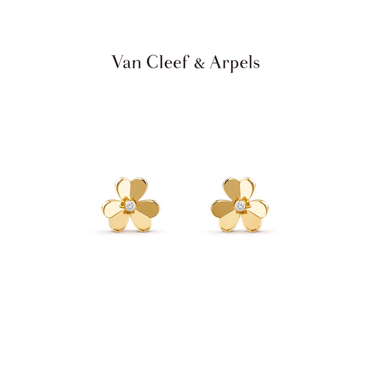 Vca Van Cleef &amp; Arpels Frivole Series ต่างหู ประดับเพชร สีเหลือง ทอง ขนาดเล็ก