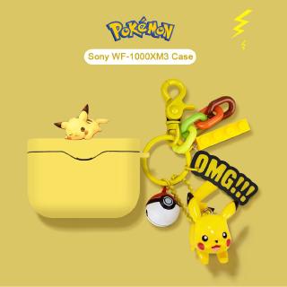 ซิลิโคนPokémon Cartoon Case สำหรับ Sony WF-1000xm3 พร้อมอุปกรณ์ตุ๊กตาการ์ตูนน่ารักพวงกุญแจสำหรับ WF-1000xm3 Case