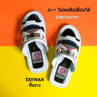 💯ตรงปก💯 รองเท้าแตะสวม ผู้ชาย Taywan พื้นบาง งานเย็บ หนังพียูเกรด A สีขาว เทวิน รุ่น 908