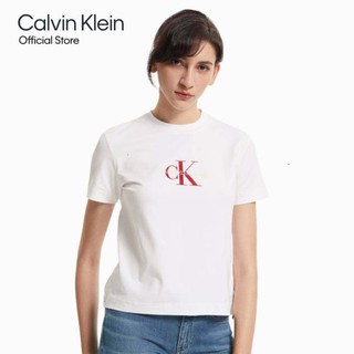 เสื้อยืดผู้ชายอินเทรนด์Calvin Klein เสื้อยืดผู้หญิง เสื้อยืดแขนสั้น ผู้หญิง รุ่น J217434 YAF สีขาว