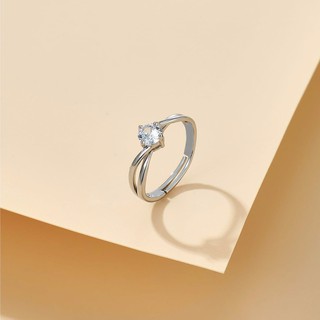 แหวนเพชรสีเงินเรียบๆแต่งตัวง่าย Rhinestone silver diamond simple ring