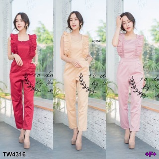 TwinsShopVip💗พร้อมส่ง TW4316 จั้มขายาวแต่งระบาย long legged jumper