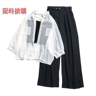 [พร้อมส่ง] ชุดสูท สามชิ้น ขนาดเล็ก เวอร์ชั่นเกาหลี เสื้อผ้าป้องกันแสงแดด และสลิงดอกเดซี่ ขนาดเล็ก และกว้าง แฟชั่น