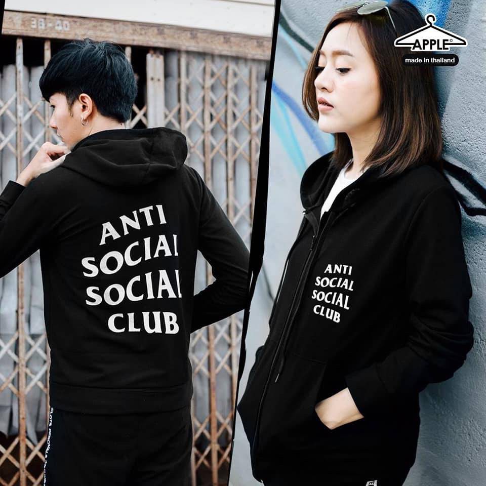 เสื้อฮู้ดแขนยาวซิบ สกรีนลาย  ANTI SOCIAL SOCIAL CLUB ฟรีไซส์