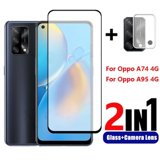 ฟิล์มกระจกนิรภัยเต็มจอ สําหรับ Oppo A74 A95 4G OppoA95 4G 2 In 1 ฟิล์มกันรอยเลนส์กล้อง ฟิล์มหลัง ฟิล์ม Front Tempered Glass Film