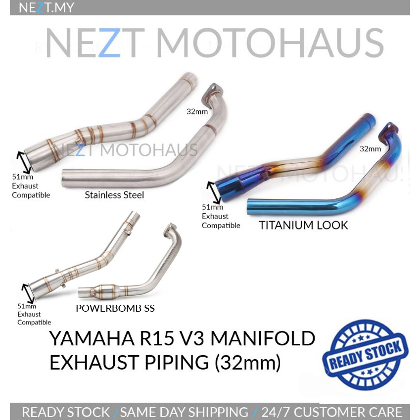 Yamaha R15 V3 MT15 R15M ท่อไอเสีย Manifold 32mm ท่อ Biasa / Titanium / Powerbomb COMBO