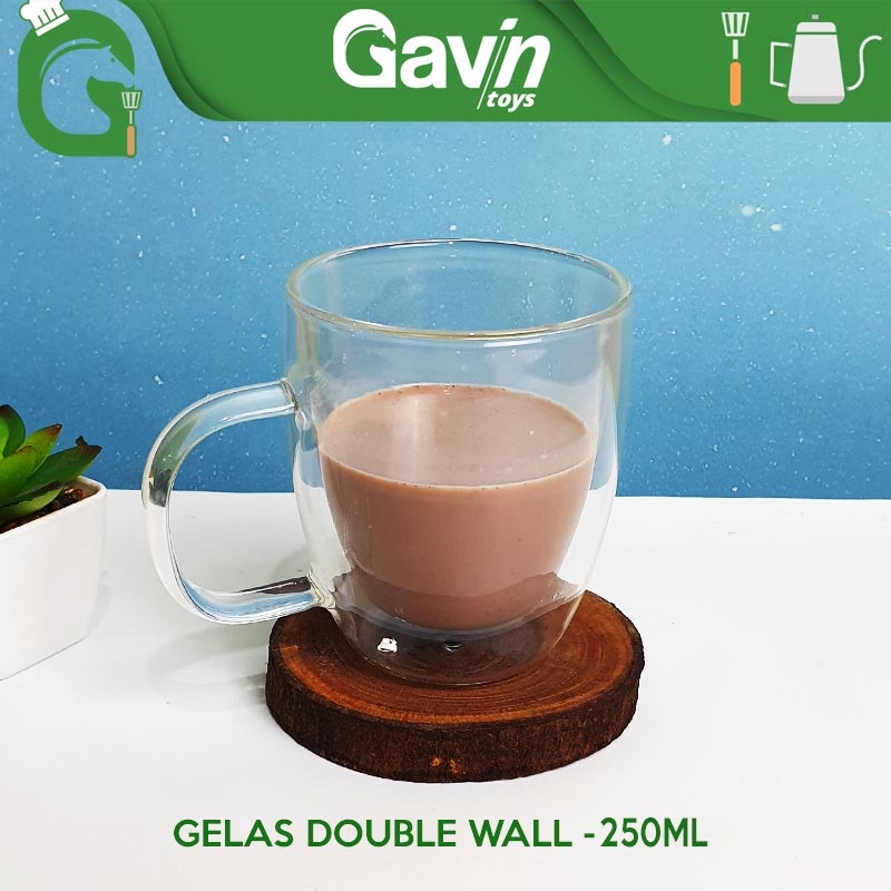 Double Wall Glass 250ml แก้วดื่มชากาแฟพร้อมที่จับแก้ว 250 ml
