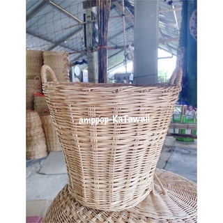 ตะกร้าหวายมีหู ตะกร้าเข่ง ไซร์กลาง ตะกร้าใส่ต้นไม่ ถังขยะหวาย ตะกร้าสาน Wicker basket 12นิ้ว