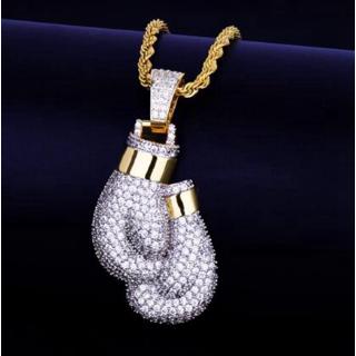 Mens Boxing Glove Pendant Necklaces and Pendants, Charm Rope Chain, Cubic Diamond Mens Jewelry