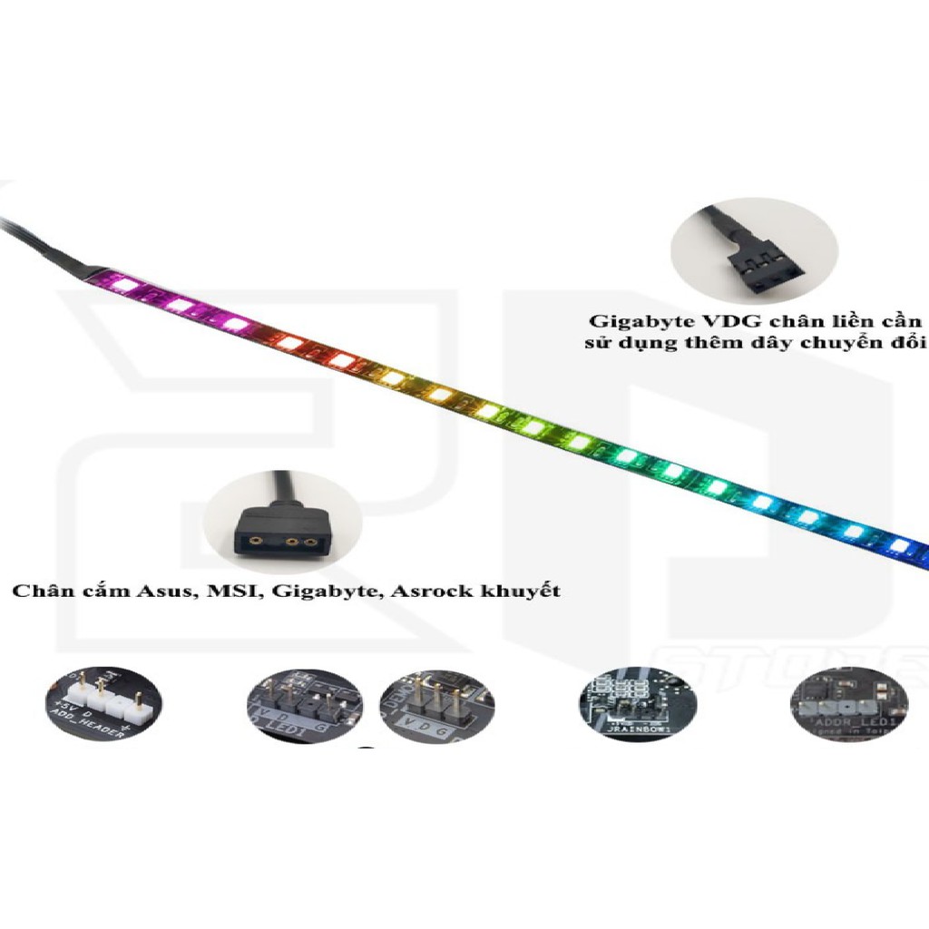 5v (3pin) RGB แถบ Led สีรุ้งซิงโครไนซ์กับ Asus Aura, RGB Fusion, MSI Mystic Light, Asrock RGB 5.0