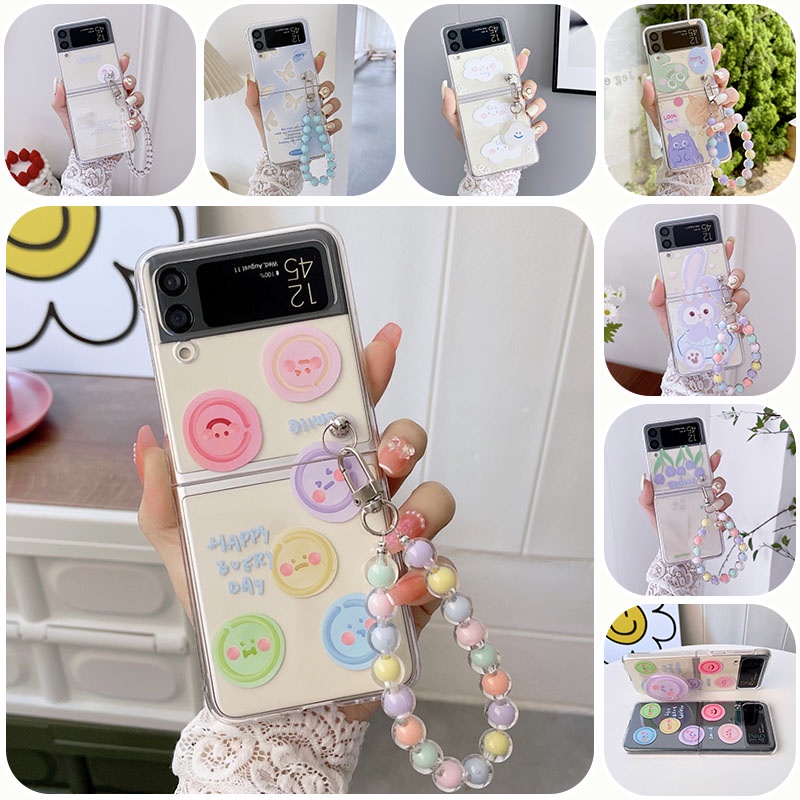 เคสโทรศัพท์มือถือ แบบใส กันกระแทก ลายดอกไม้ทิวลิป สีม่วง พร้อมขาตั้ง หลากสี สําหรับ Samsung Galaxy Z Flip 4 Z Flip 3 5G