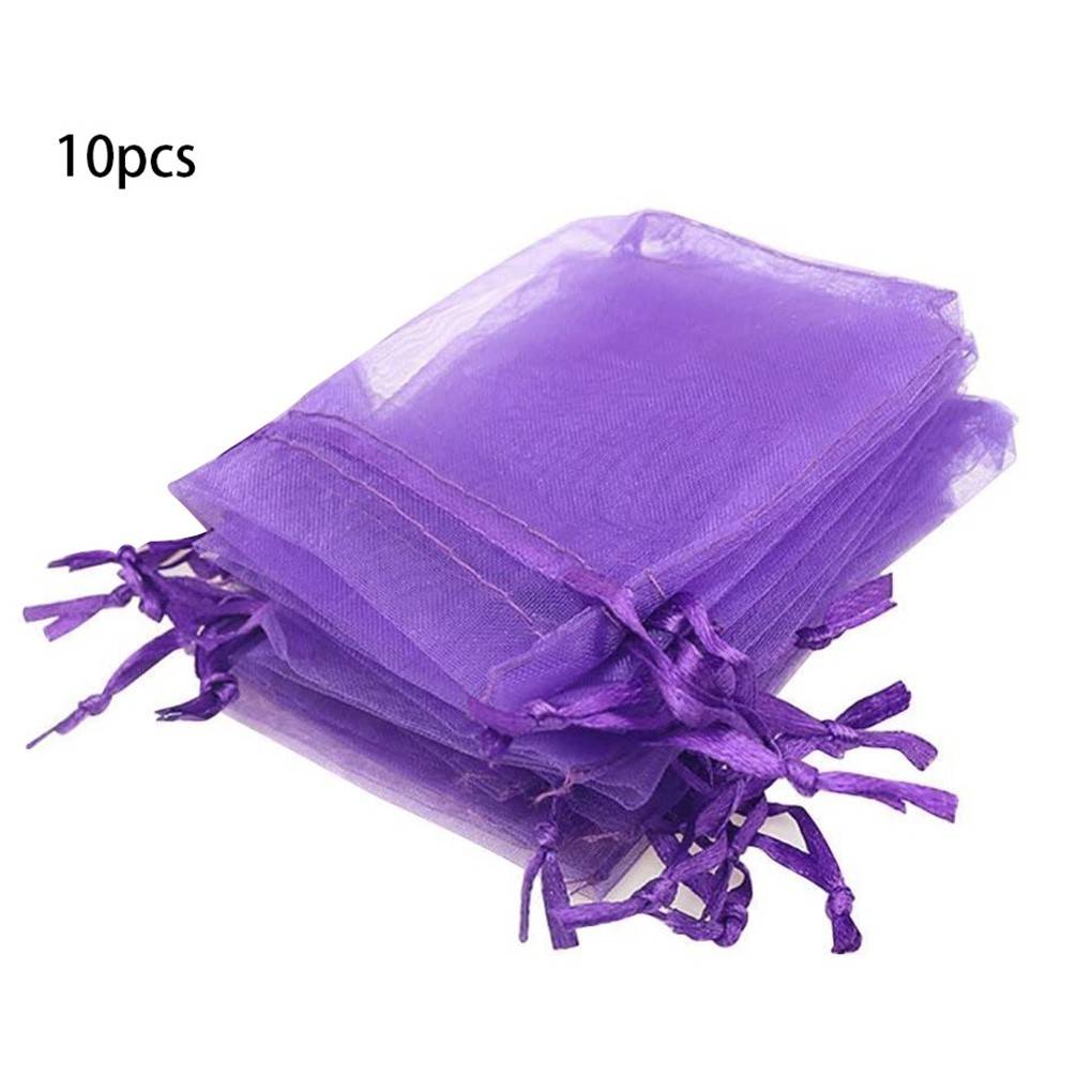 10pcs Wedding Thin Mesh Gift Bag Drawstring Design Yarn Pouch Party Solid Color Candy Favor Bag