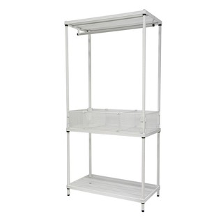 CLOTHES RACK WITH SHELF AND STORAGE PLIM 90x45x180CM WHITE ตู้เสื้อผ้าราวแขวนชั้นวาง+ตะแกรง  90x45x180 ซม. สีขาว ตู้เสื้