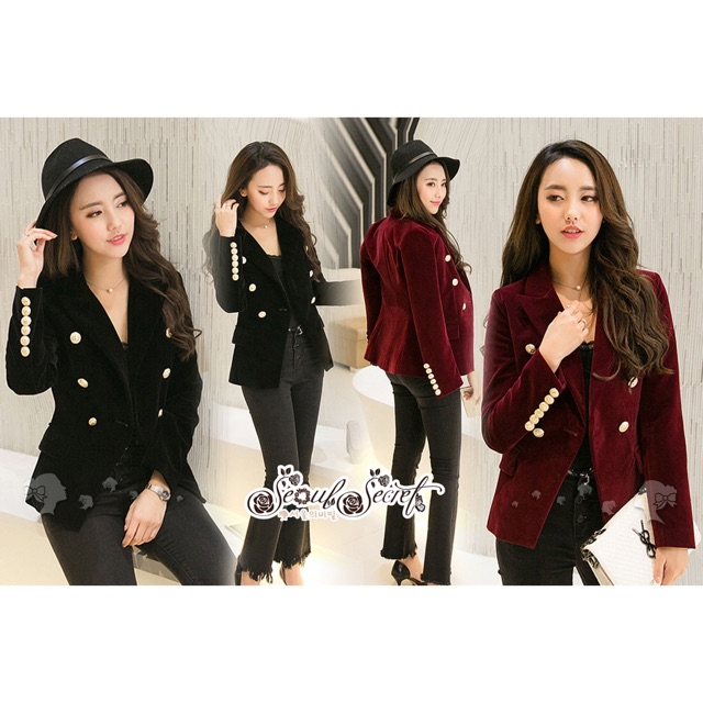 เสื้อสูท Seoul Secret Say’...Velvet Suit Blood Red Cocktail &amp; Black Classic Korea Style