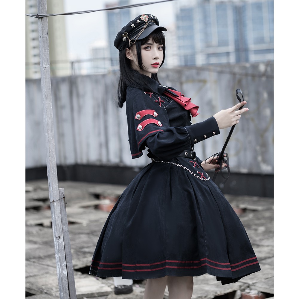 Melonshow Kawaii Japanese Women Military Skirt Black Gothic Lolita Dress  Victorian Renaissance Retro Chic Punk Style | Shopee Thailand