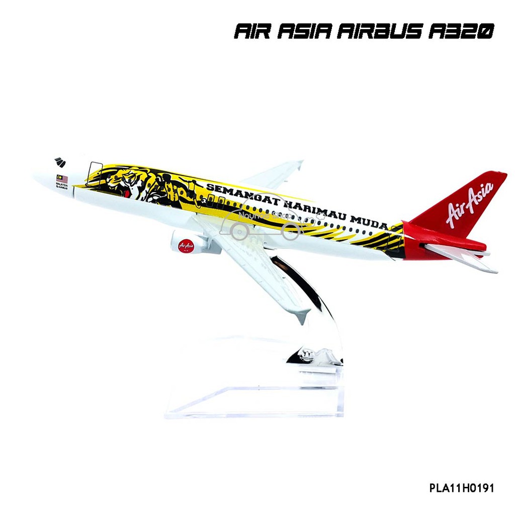 โมเดลเครื่องบิน แอร์เอเชีย AIR ASIA AIRBUS A320 ลายเสือ (16 cm) เครื่องบินเหล็ก พร้อมฐานตั้งโชว์