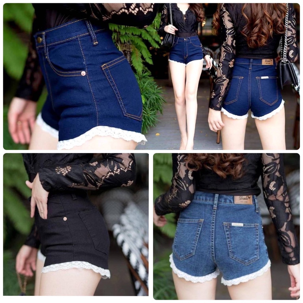 [ลด20.-โค้ด INCSM3F] DADA JEANS กางเกงยีนส์ขาสั้นเอวสูง แต่งลูกไม้ปลายขา มี 3 สี สวยมาก 💙