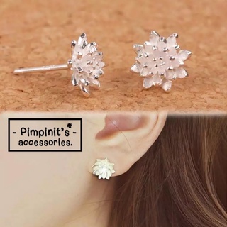 🇹🇭 พร้อมส่ง : 🌸 ต่างหูเงิน 925 ลายดอกบัว | Lotus Flower Sliver 925 Stud Earring.