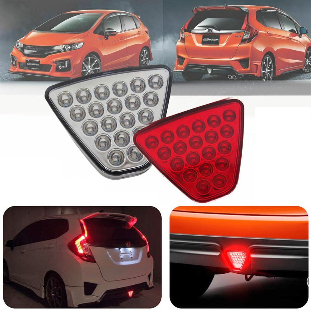 Honda Jazz T5A GK GK5 CRZ CR-Z MUGEN สไตล์ด้านหลังกันชนกระโปรงสะท้อนแสงสามเหลี่ยม LED เบรคย้อนกลับแส
