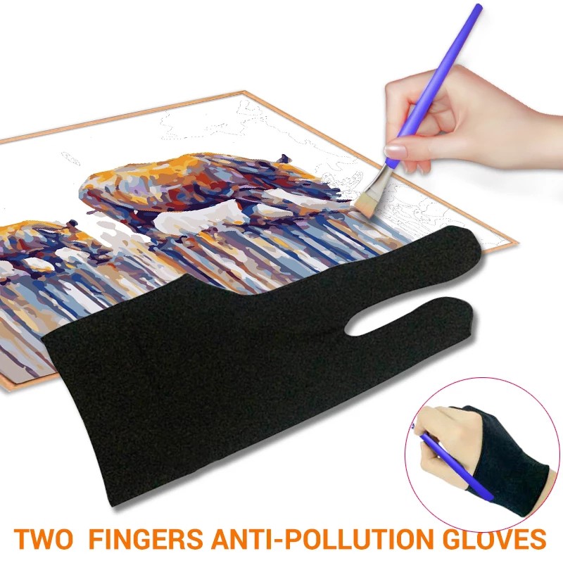 Ruopoty ถุงมือสองนิ้ว ป้องกันการเปรอะเปื้อน สําหรับศิลปินวาดภาพ และปากกากราฟฟิค แท็บเล็ต ถุงมือในครัวเรือน มือซ้าย ขวา ถุงมือสีดํา ฟรีไซซ์
