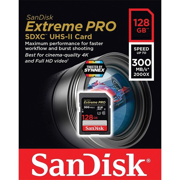 SanDisk Extreme PRO SD Card UHS-ii 128 GB Speed R 300MB/s V90 (SDSDXDK_128G_GN4IN) 8K แซนดิส กล้อง ถ่ายรูป กล้องDSLR