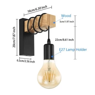 Retro Iron โคมไฟติดผนังไม้ E27 Modern Nordic ในร่ม Sconce โคมไฟติดผนังสำหรับตกแต่งบ้านห้องรับประทานอาหารข้างเตียงโคมไฟห้
