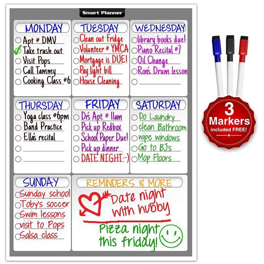 Smart Planner : SPNSA-MTPPLNR* กระดานไวท์บอร์ดแม่เหล็ก Weekly Multi-Purpose Magnetic Refrigerator Dr