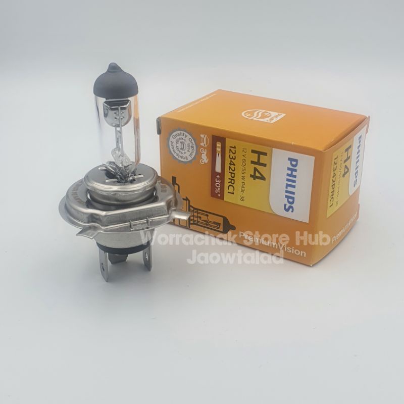 (รุ่นสว่างอัพเกรด) หลอดไฟหน้า Philips H4 12V รุ่นอัพเกรดสว่างขึ้นอีก +30% 60/55W หลอดฮาโลเจน (ของแท้ 100%)
