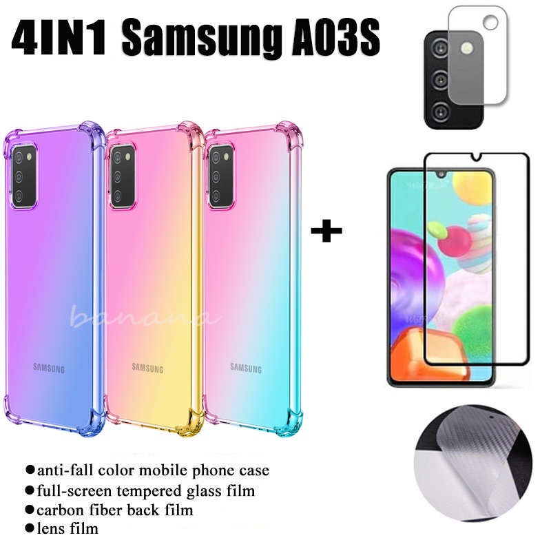 4in1 Samsung Galaxy A03s เคสโทรศัพท์สี+A 03Sback film+A03 S ฟิล์มกระจกนิรภัย+ฟิล์มเลนส์