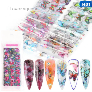 flowersqueen สติ๊กเกอร์ลายผีเสื้อดอกไม้สําหรับตกแต่งเล็บ