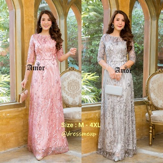 ชุดไปงาน ชุดออกงาน ชุดราตรี ชุดสีชมพู ชุดสีเงิน ชุดสีเทา 672# Amor Luxury Glitter Maxi Dress