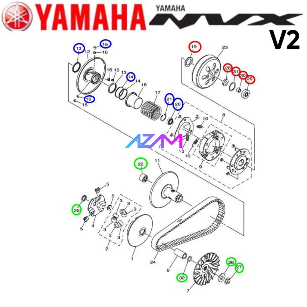 NVX 155 V2 CLUTCH NUT / BUSH / CIRCLIP / BEARING / WASHER, PLATE / SEAL / PIN, GUIDE / COLLAR, GUIDE