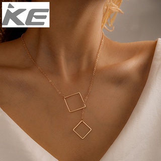 Simple Alloy Diamond Buckle Necklace Versatile Square Pendant Necklace for girls for women lo