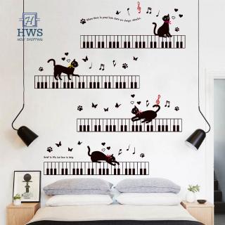 hws piano keys cat สติ๊กเกอร์สําหรับติดตกแต่งผนังบ้าน uk