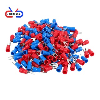 200pcs 16-14 AWG Red Blue Wire Connector Insulated Fork Terminal #4