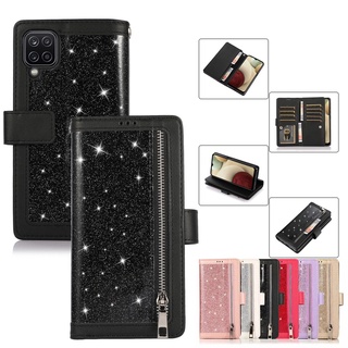 เคสโทรศัพท์มือถือหนังหรูหรามีซิปสําหรับ Samsung Galaxy A12 M12 A32 A42 A52 A52s A72 5G
