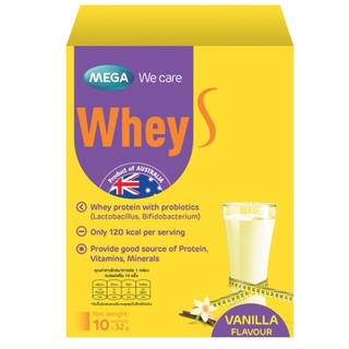 Mega WeCare Whey S เมก้า วีแคร์ เวย์ โปรตีน สำหรับคุมน้ำหนัก 10x32 กรัม กล่องตัวแถม