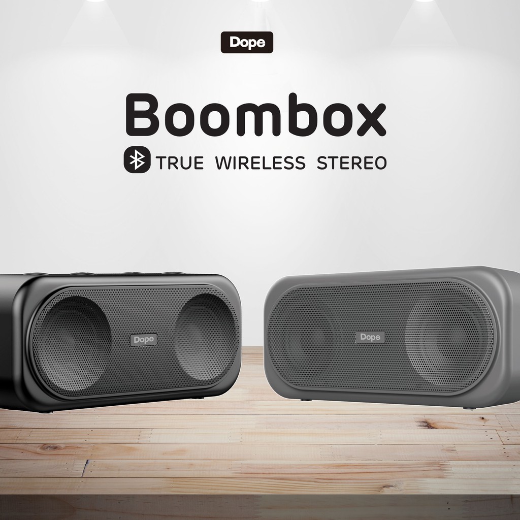 ลำโพงบลูทูธ Dope Boombox Bluetooth Speaker เชื่อมต่อพร้อมกันได้ 2เครื่องแบบไร้สาย TWS มีช่องเสียบ USB และ Micro SD-Black