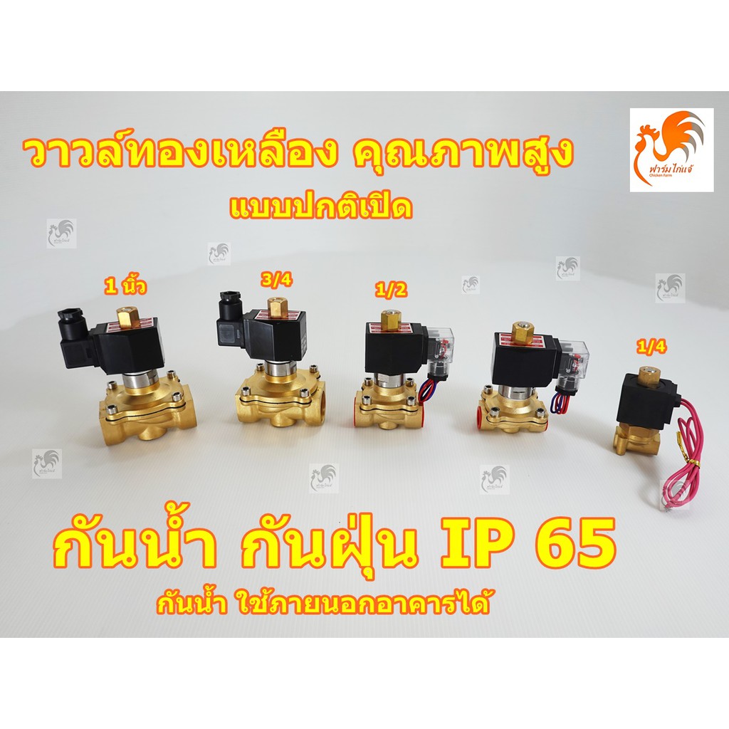 โซลินอยด์วาล์ว แบบปกติเปิด NO  กันน้ำ IP65 220VAC ปกติเปิด ขนาด 2 4 6 8 หุน กันน้ำ วาล์วทองเหลือง