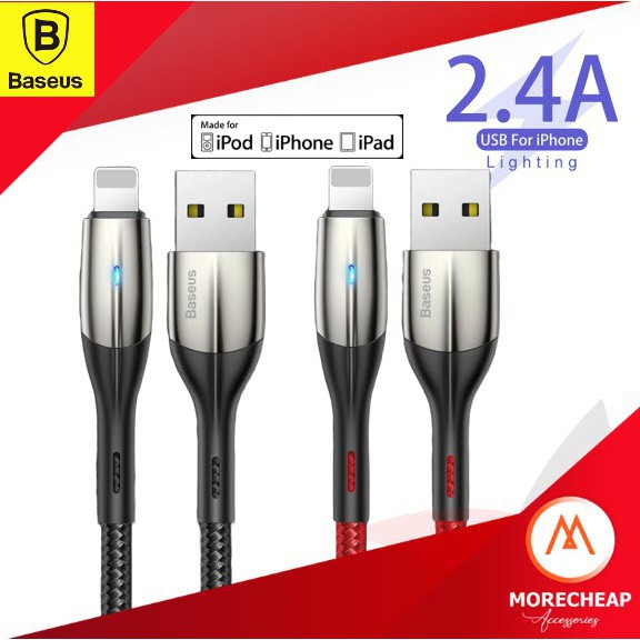 เร็ว 🔥ถูก/แท้🔥Baseus สายชาร์จไอโฟน สายถัก มีไฟ LED Fast Charging 2.4a รองรับไอโฟน ใช้สำหรับ Iphone I