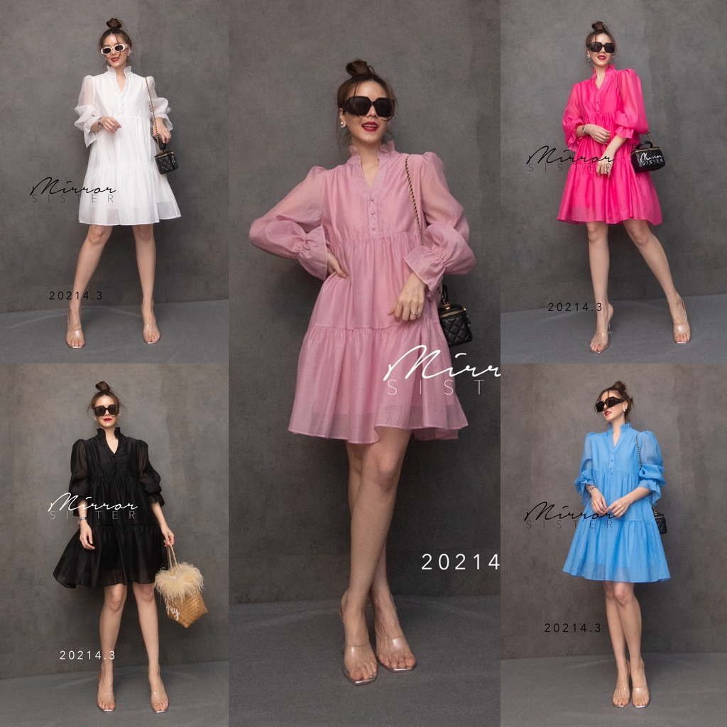 Mirrorsister #20214.3 เดรสน่ารักมาก เดรสสั้น แขนยาว ชุดไปเที่ยว ไปเดท ชุดทำงาน ออกงาน เรียบหรู
