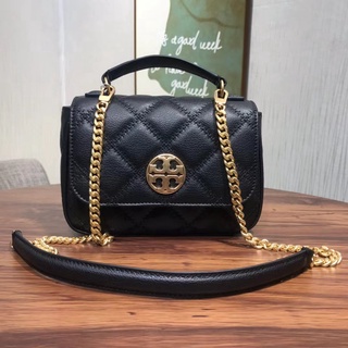 Tory Burch Willa Series กระเป๋าสะพายไหล่ กระเป๋าถือ หนังแพะ ทนต่อการสึกหรอ แต่งสายโซ่คล้อง สําหรับสตรี