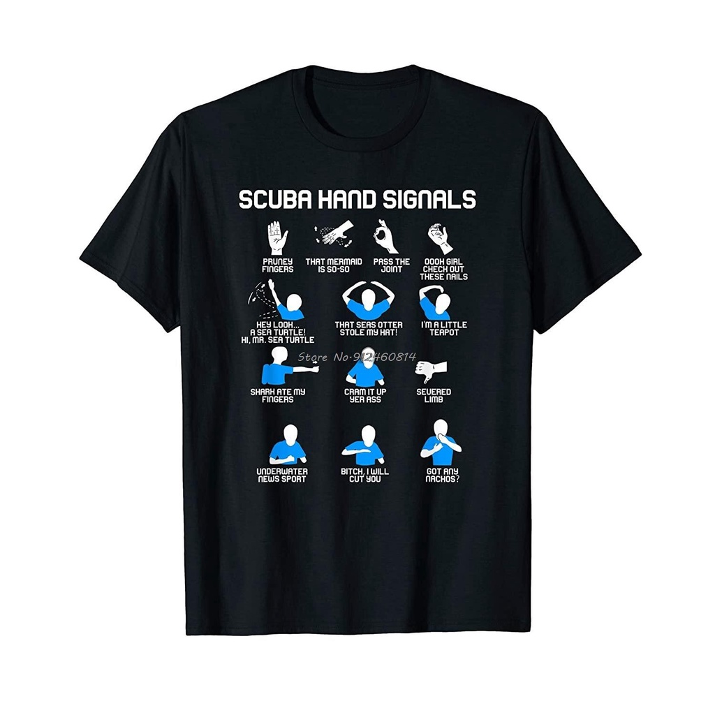 เสื้อยืด ผ้าฝ้าย พิมพ์ลาย Scuba Hand Signals Joke Funny Body Language Diver ขนาดใหญ่ สีขาว แฟชั่นสําหรับผู้ชาย