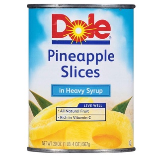 โดล สับปะรดแว่นในน้ำเชื่อม 567 กรัม x 3 กระป๋อง Dole Pineapple Slices in Syrup 567g x 3 Cans