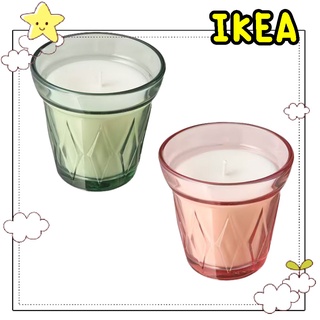 🌈รับหิ้วสินค้า IKEA🌈 เที่ยนหอมในแก้ว แวลดอฟต์ เทียนหอมในถ้วยแก้ว, Morning dew/เขียวอ่อน สตอเบอรี่ป่า/ชมพู