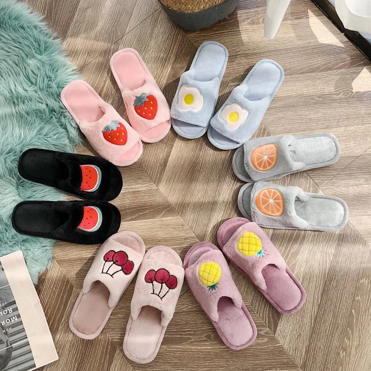 ⚡️ส่งไวจากไทย⚡️(SH-1-06) รองเท้าใส่เดินในบ้าน รองเท้าสลิปเปอร์ slippers ลายผลไม้ ไข่ดาว น่ารักสุดๆ สวมใส่สบาย ขนนุ่มนิ่ม