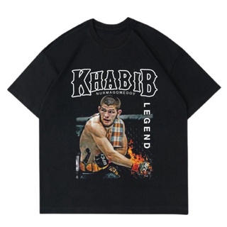 เสื้อยืดสีขาวเสื้อยืดแขนสั้น ผ้าฝ้าย ลาย Khabib NURMAGOMEDOV UFC สไตล์วินเทจ โอเวอร์ไซซ์ สีดํา ขาว ดํา สําหรับผู้ชาย ผู้